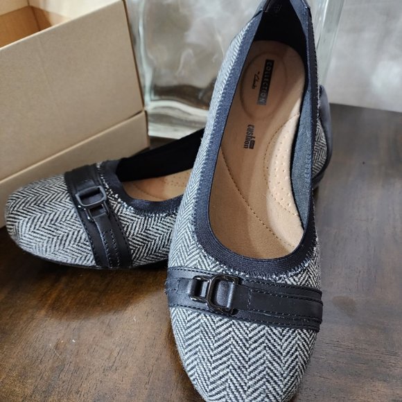 Clarks Shoes - Like New Clarks Black Tweed Combo Slip-On Flats